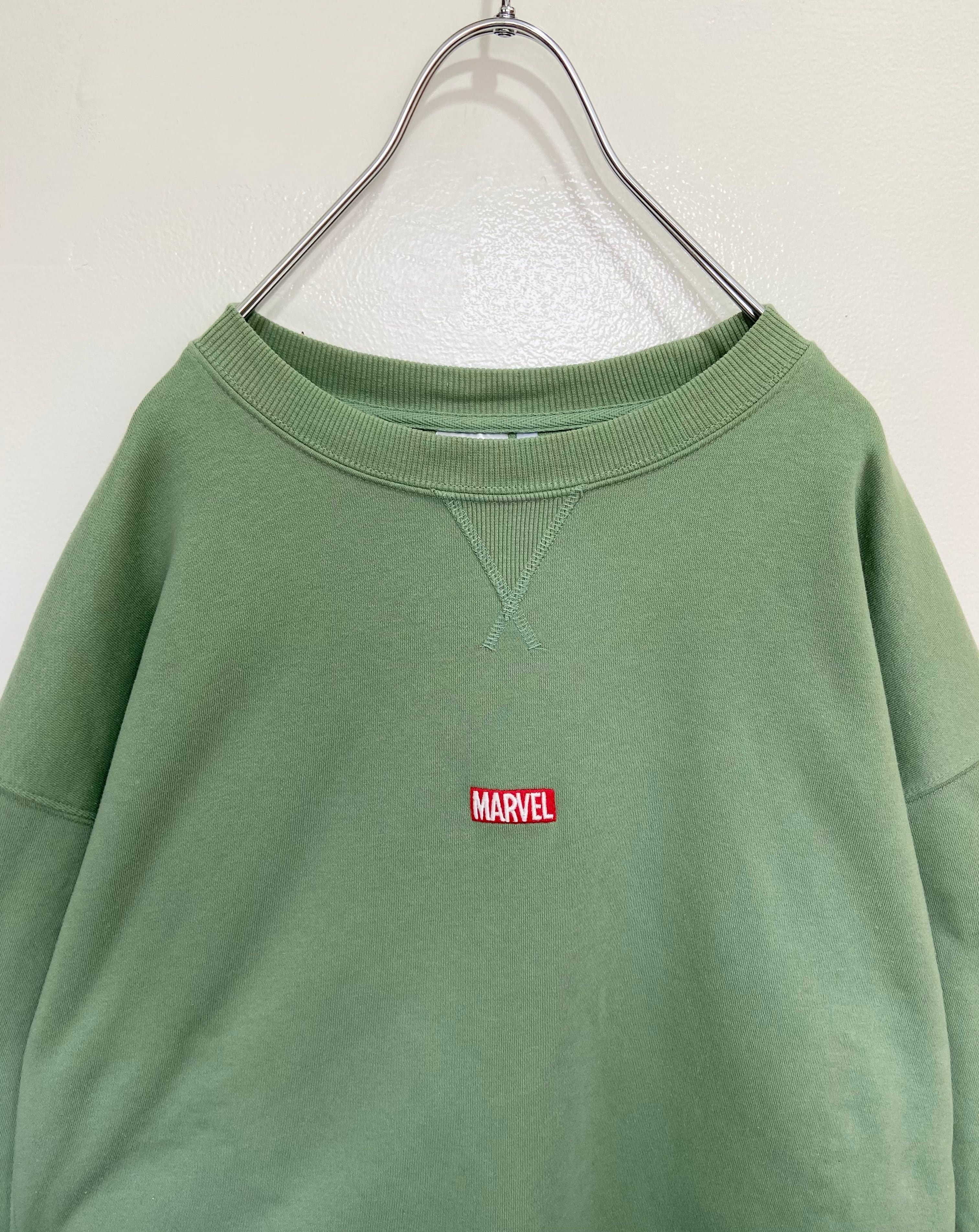古着 MARVEL/マーベル スウェット ビッグシルエット  センター刺繍 ミントグリーン 緑