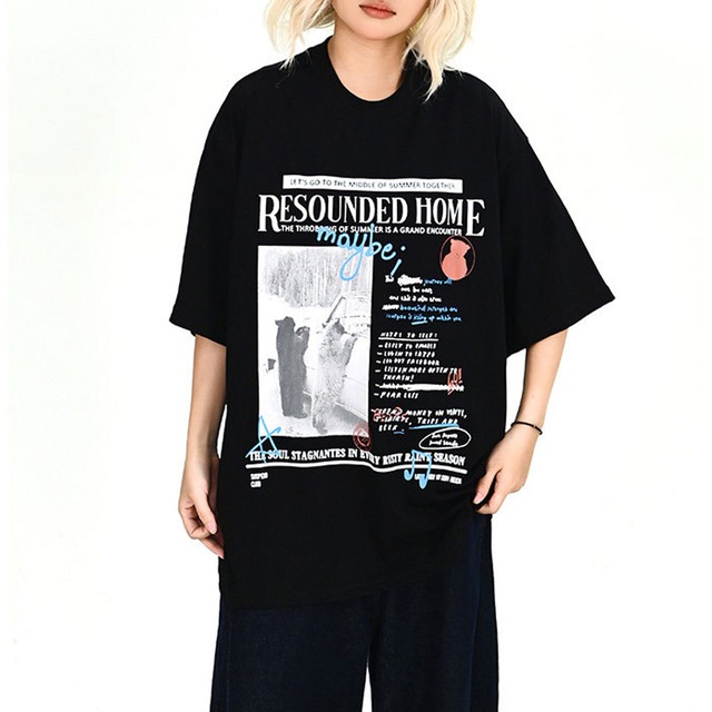 グラフィックコラージュアートレタリングTシャツ 2col   R02008