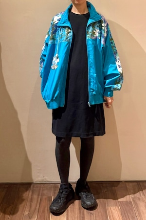 フラワープリンテッドターコイズブルーブルゾン