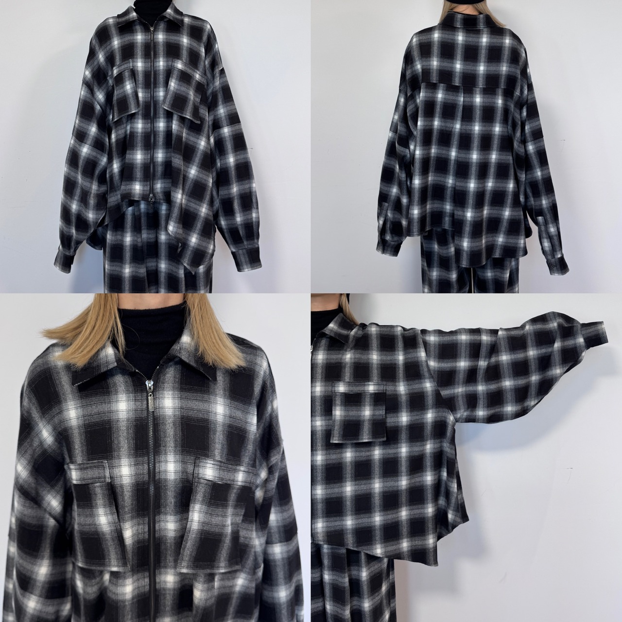 Ombre check asymmetric zip JK/black