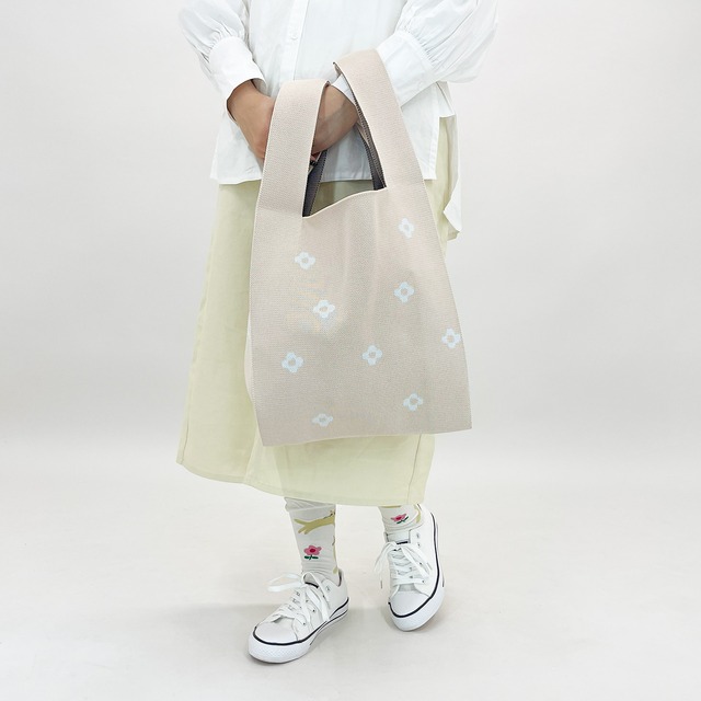 【Aiko Fukawa】布川愛子 KNIT MARCHE BAG  お花を掲げる猫たち ニットマルシェバッグ