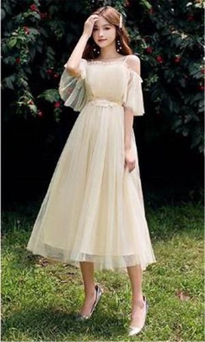 送料無料 未使用 発表会 パーティ フォ－マル チュール フリル ロング ドレス 7号 S [OPN2124]