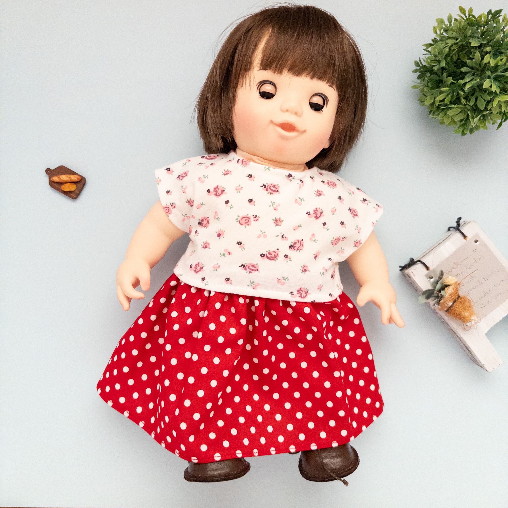 2点セット】トレーナースカートセット服（黄色T水玉）ぽぽちゃん