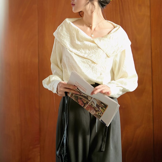 ＜2colors＞Acetate  long sleeve shirt(white/black)