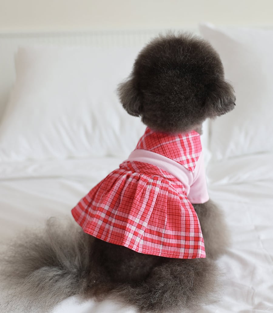 rora check sailor one-piece S ~ XL 3color / 犬服 春夏 ワンピース チェック柄 セーラー服 犬の服 お揃い 可愛い ドッグウェア お出かけ onepiece68