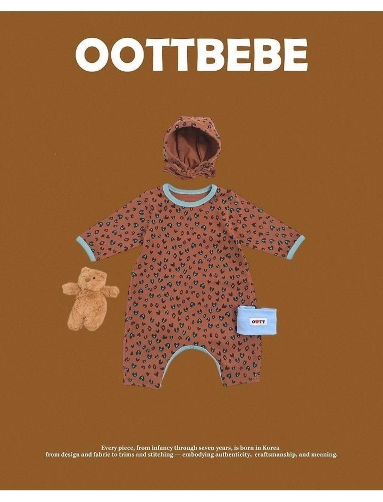 韓国子供服 / 26winter / oottbebe / ハートレオパードベビースーツ(ボンネットセット) / ベビー / 冬服 *S~M*