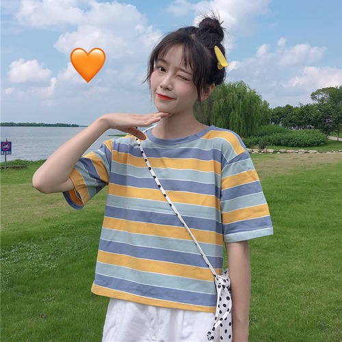 ✞ ストライプラウンドネックプルオーバー 半袖スリーブシャツ トップス☆ ショート スウィート ✞ゴスロリ SM ミリ 甘ロリ クラロリ 和ロリ エレガント 黒ロリ 姫ロリ 華ロリ BB-BB0460683