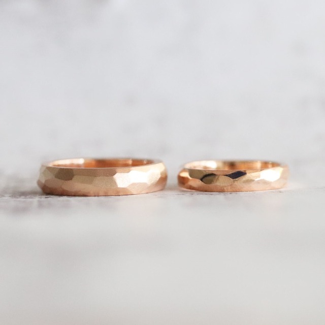 【結婚指輪】多角面_幅4.5&3.5mm_K18PG