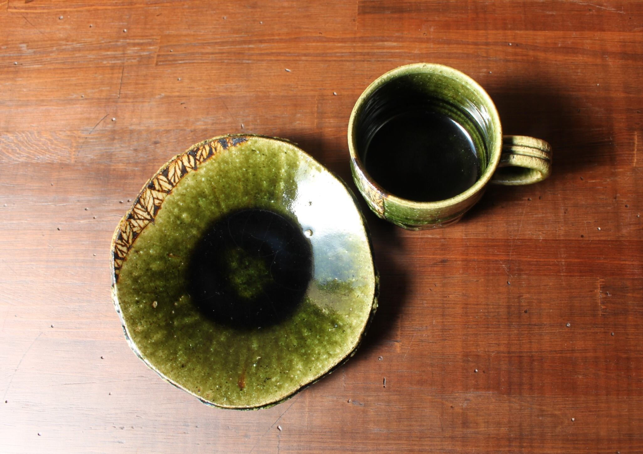 織部釉彩　皿 織部鉄絵碗皿(変型皿） | 棚橋淳陶房ーshop