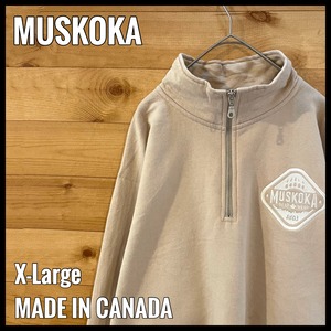 【MUSKOKA BEAR GEAR】カナダ製 ハーフジップ スウェット 刺繍ロゴ ワンポイントロゴ XL ビッグサイズ US古着