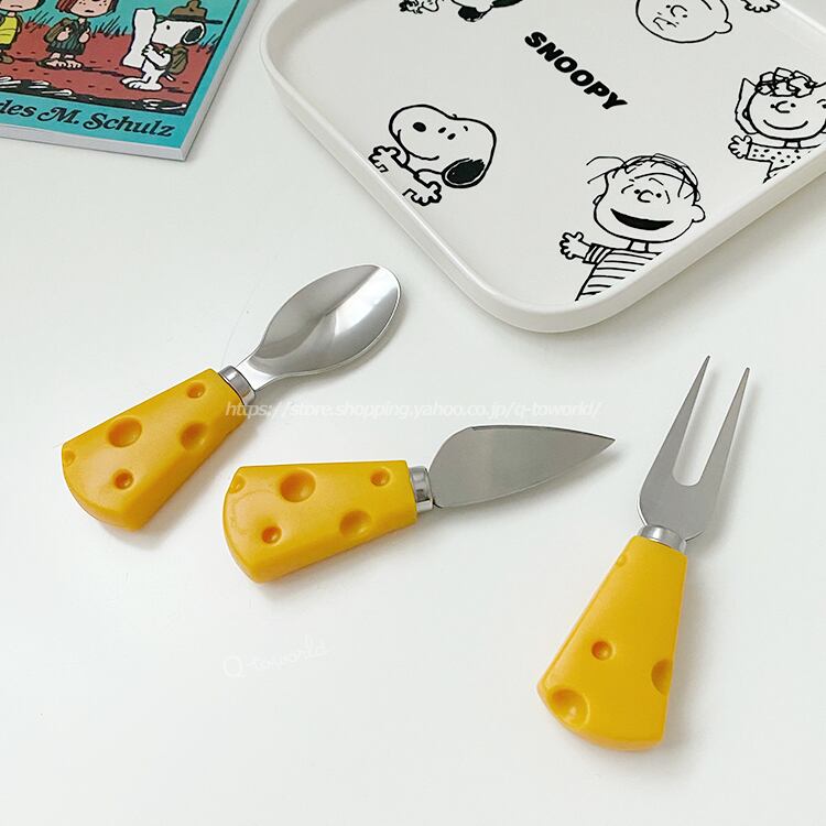 チーズカトラリー3点セット 韓国インテリア雑貨 ナイフ フォーク スプーン おうちカフェ カトラリーセット カトラリー プレート かわいいフォーク おうち時間 Q Toworld キュートワールド 子供服 メール便は何点でも送料の合計は280円