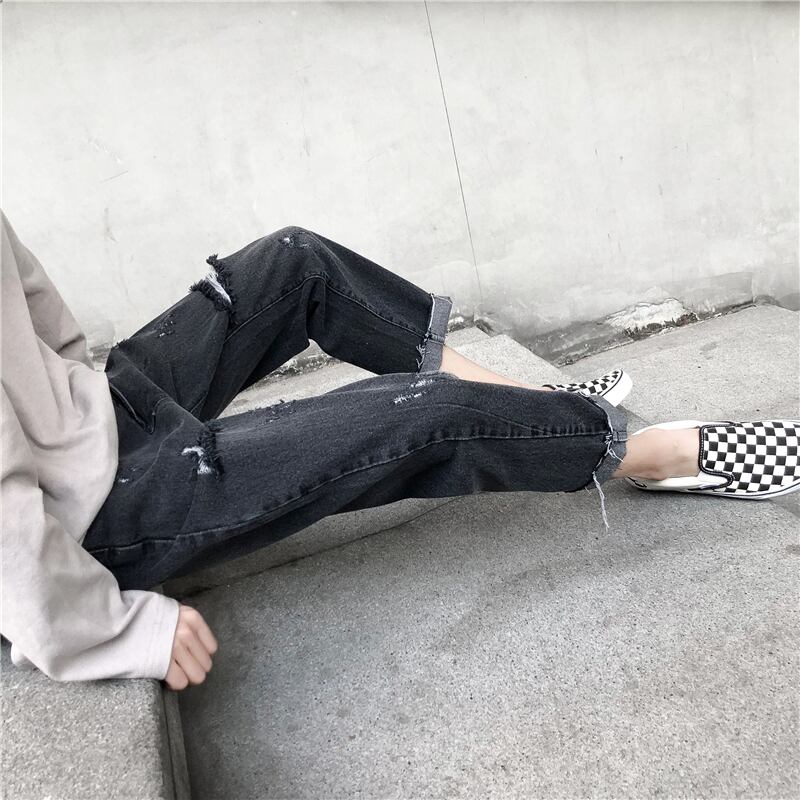 全2色 デニム パンツ ストレート カジュアル ダメージ おしゃれ