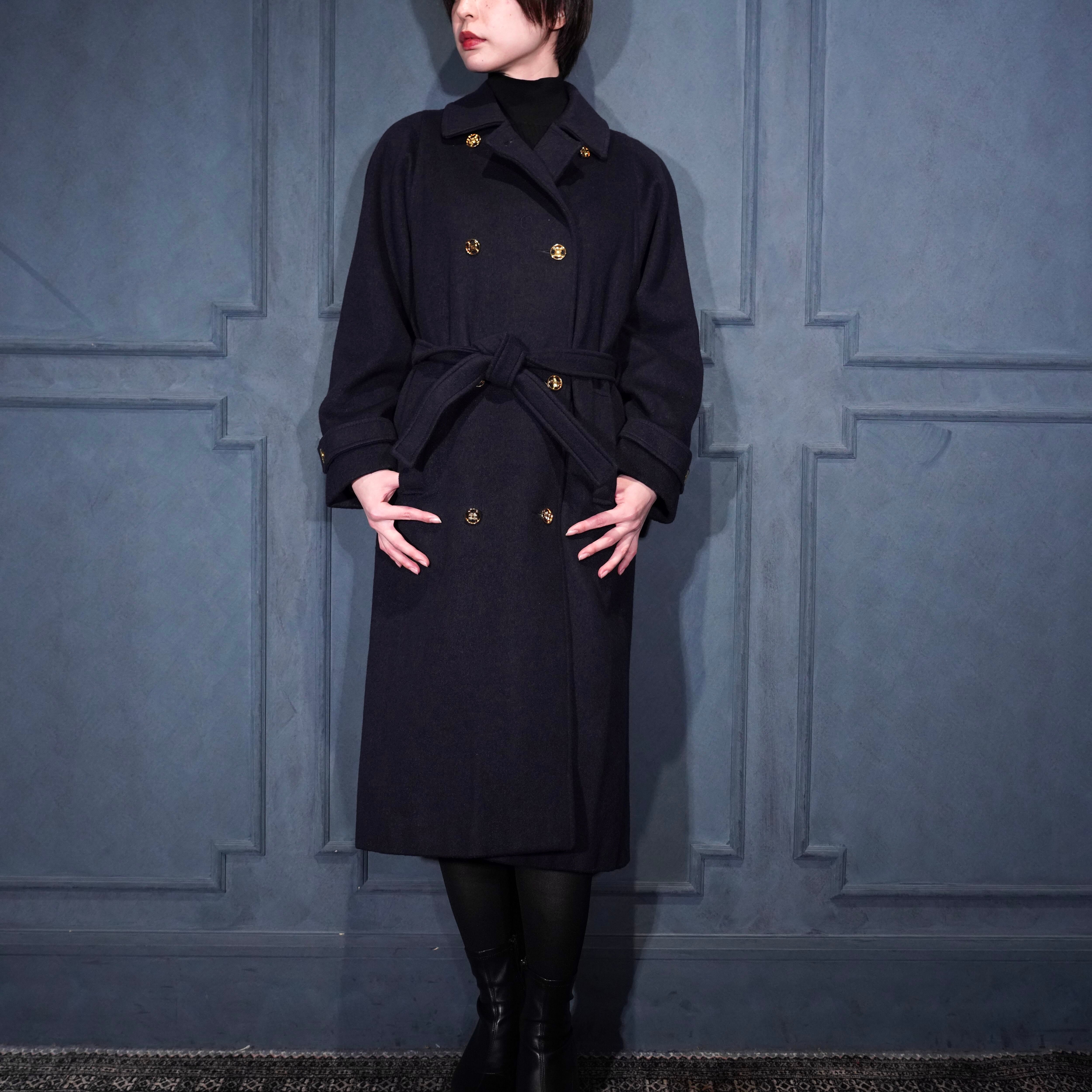 CELINE GOLD LOGO BUTTON DESIGN BELTED COAT/オールドセリーヌ金ロゴ