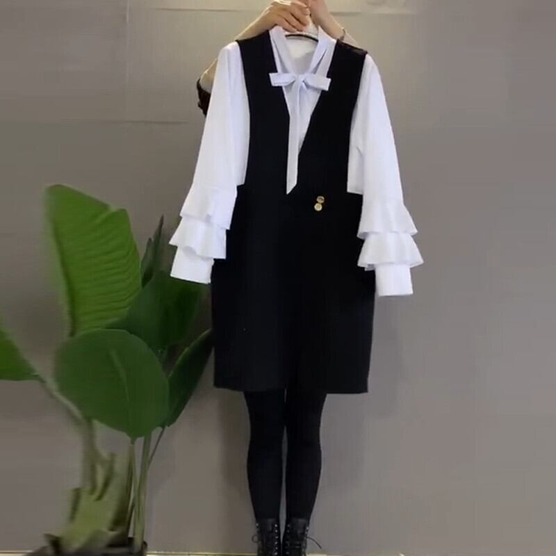 スプリングスタイルリボンシャツ ドレス 大きめサイズ 春物 ミックスインファッション11125475948