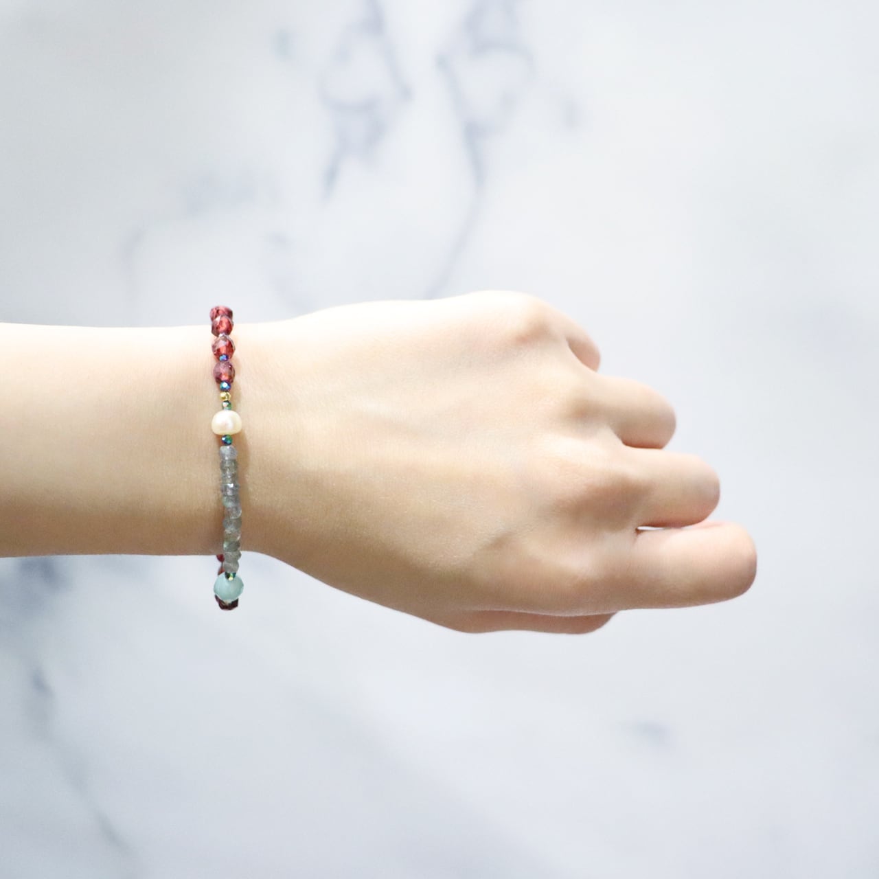 Open the Jewelry Box!】水紋天珠×シャンパンガーネット×アマゾナイト