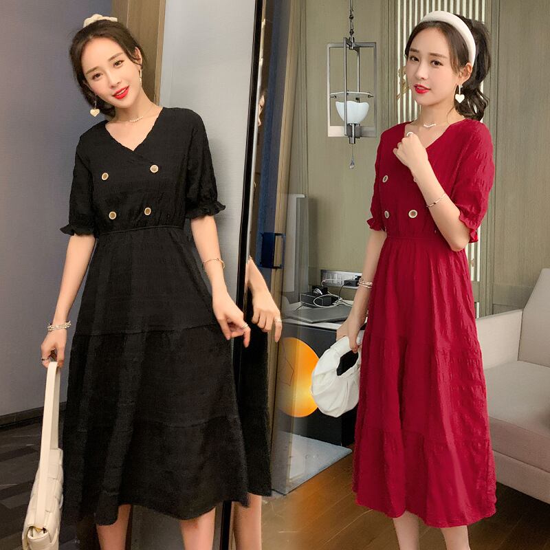 【新作】【送料無料】 マタニティウェア2020夏の新しいフォームコットンVネックルーズ母乳育児ドレスママミドルレングス産後母乳育児ドレス-アリババ サマー 夏物 expec236807127308