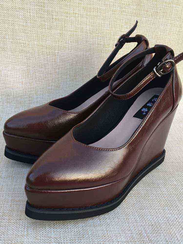 厚底ウェッジソールストラップパンプス デート お出かけ かわいい きれいめ ポインテッドトゥ 大きいサイズ 韓国 CH5592