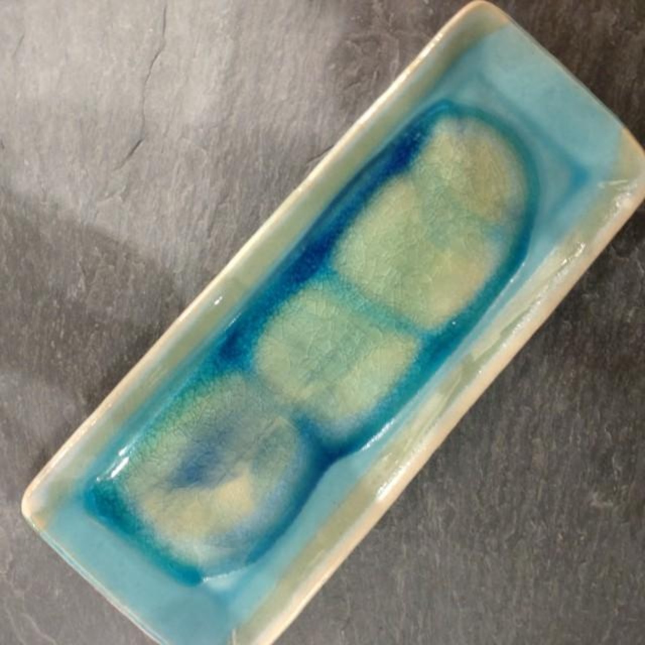 [Mashiko Ware] Mashiko Ware Rectangular Plate Turquoise Grilled Fish Sushi Sashimi Meal Made in Japan