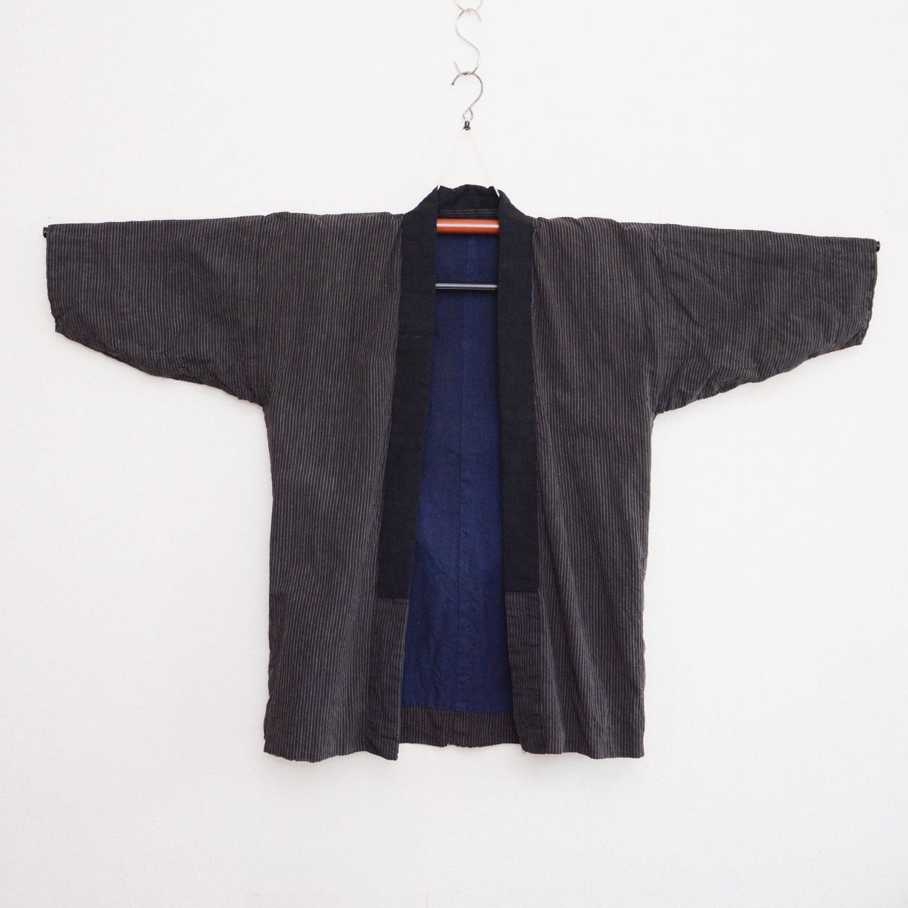 野良着 メンズ 着物 ジャケット 木綿 縞模様 昭和初期〜中期 ジャパン