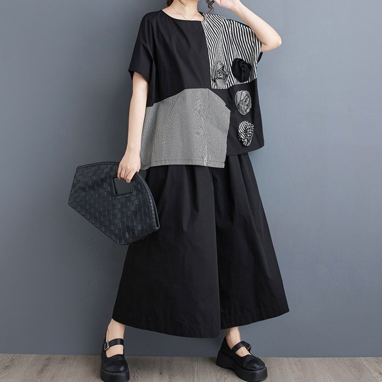 立体花モチーフ パッチワーク トップス  30061