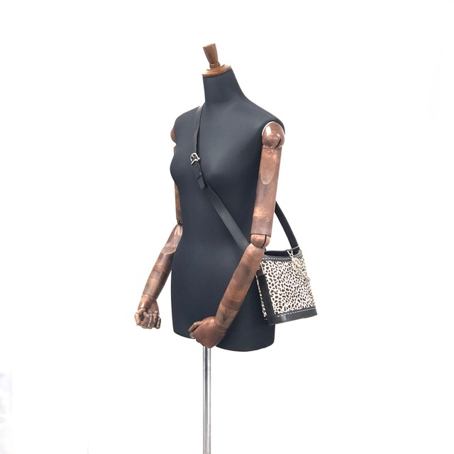 CELINE セリーヌ　マンテル　チェーン　レザー×ハラコ　バケツ　ショルダーバッグ　ブラック×ホワイト　オールドセリーヌ 　ヴィンテージ 　vintage　dn7e23