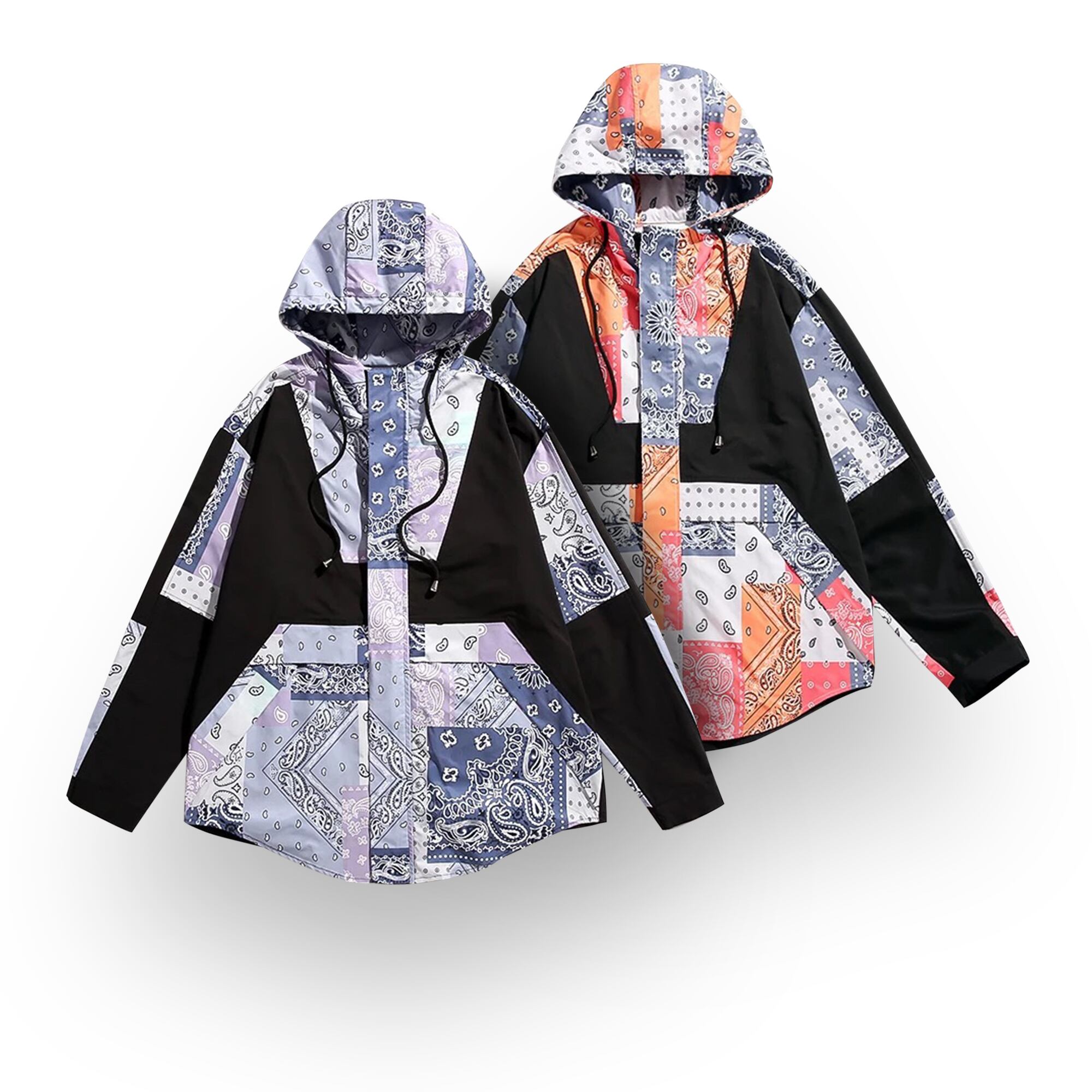 ペイズリー&パッチワークデザインフーディ_< 2color >