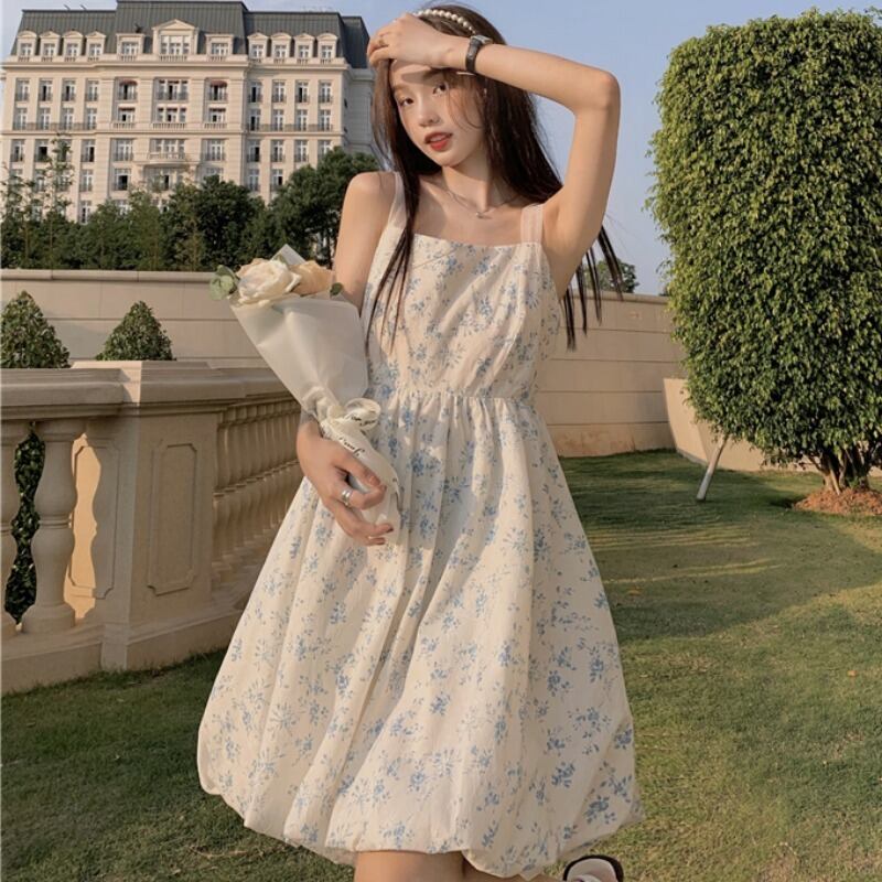 サマーウェストリボンバックフローラルドレス スカート 大人ガーリー スウィート キュート カジュアル 夏物 花柄 YY-ファッション26852771659
