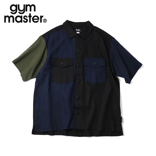 gym master ジムマスター 麻レーヨン 半袖シャツ リネン レーヨン オープンカラーシャツ メンズ 涼感 シャツ 羽織り G721739 ブラックネイビー