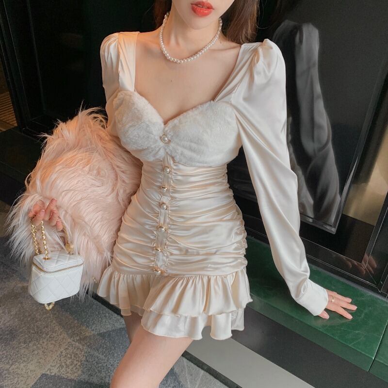 セット オータムショートクロップトップ トップス プリーツスカート 秋物 ハンチェンe67138112535