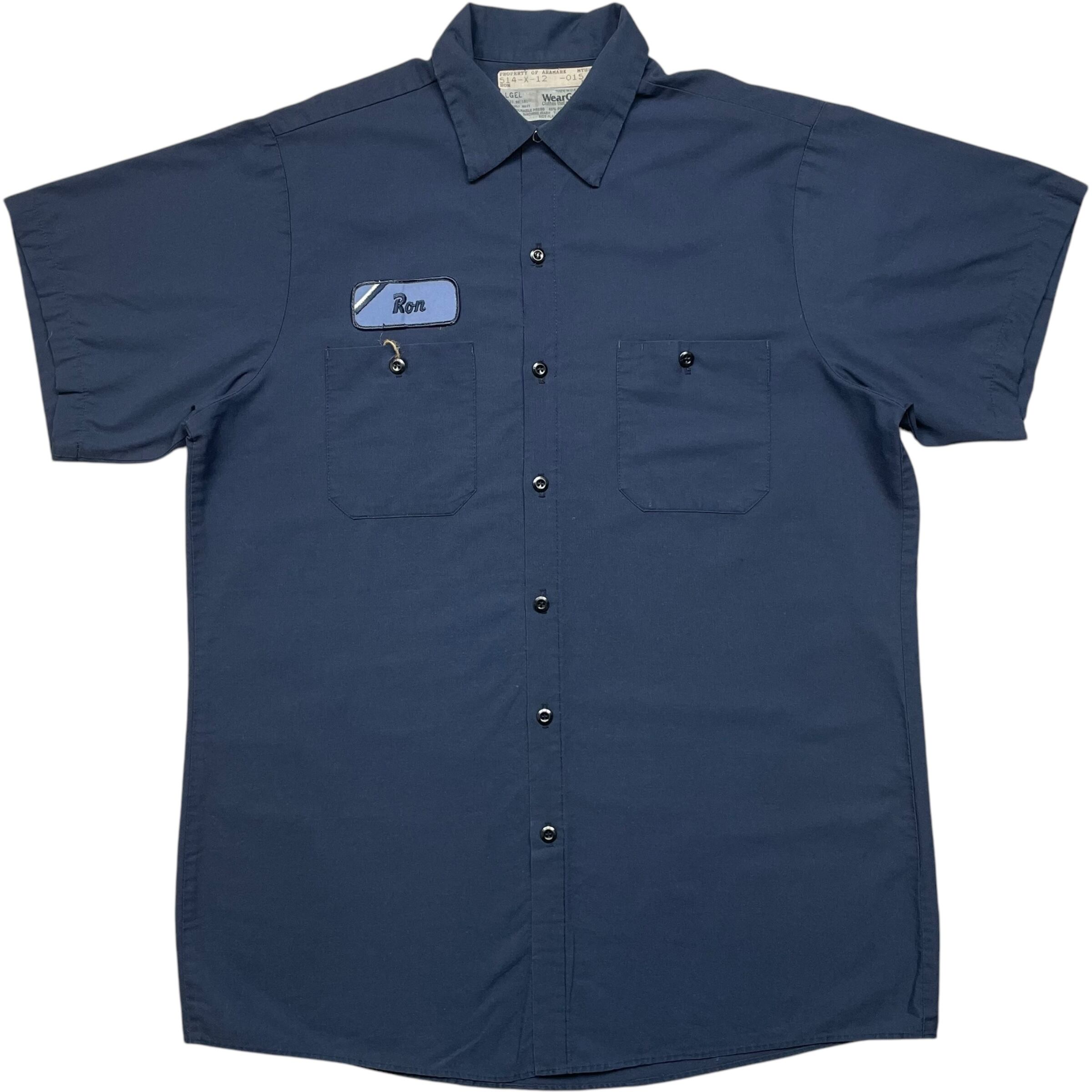 《L》 WearGuard 半袖シャツ ワークシャツ ネイビー 2ポケット ワッペン USA製 no.6631