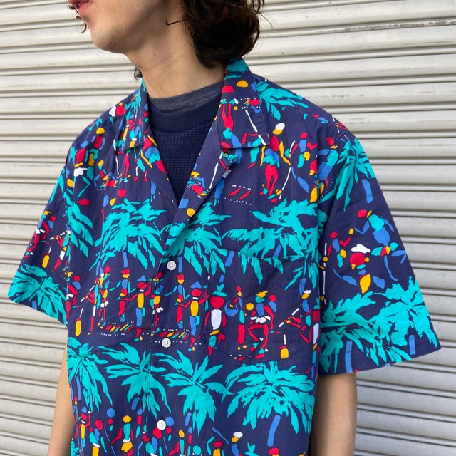 『送料無料』Lacoste ラコステ　80s アロハシャツ　XL パレード　トロピカル