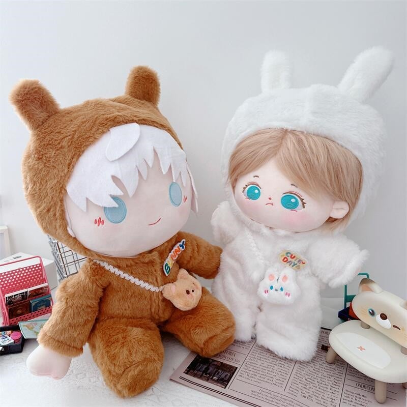 20cmぬいぐるみ用 ねこ柄トップス+サロペット+帽子+靴 カジュアル 着せ