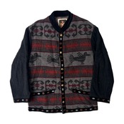 Karl Helmut カールヘルム ネイティブ柄 バンドカラー ジャケャケット M/ダークグレー/コーデュロイ