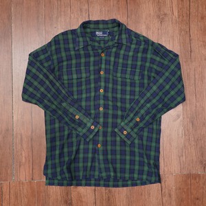 ralphlauren 開襟シャツ　S/レーヨンシャツ　ラルフローレン　オープンカラーシャツ 長袖シャツ チェック　90s