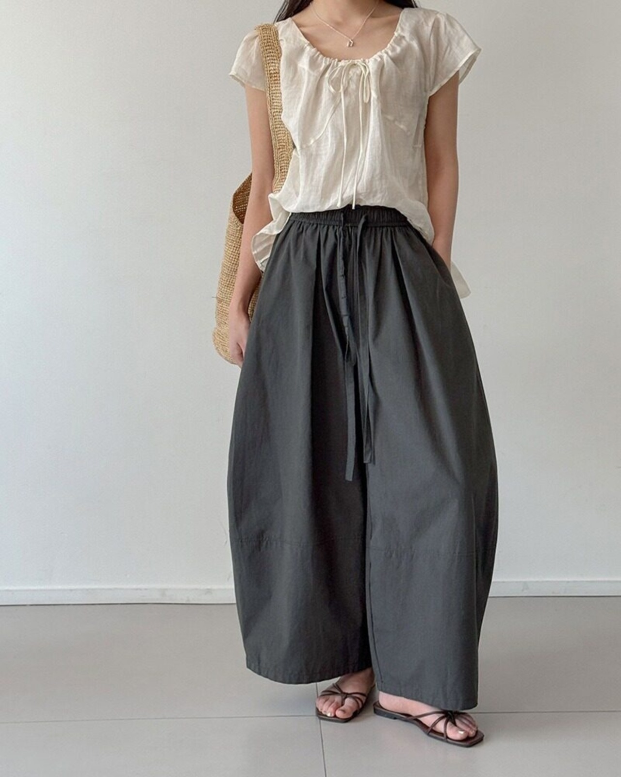 ドローストリングウエストワイドパンツ 2color A1044 - 4
