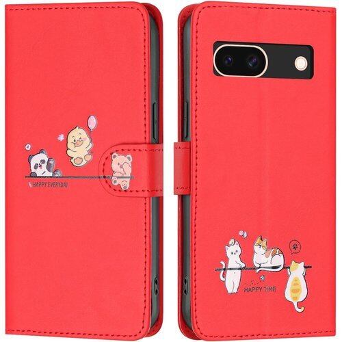 Succtopy Google Pixel 8a ケース 手帳型 耐衝撃TPUケース ピクセル8a ケース 手帳型 お洒落 pixel8a ケース 人気PUレザー 携帯カバー googleピクセル8a ケース 可愛い動物柄 スマホケース グーグルピクセル8a ケースカバー おしゃれ 手帳型 pixel8Aケース カードポケット付き 横置きスタンド機能 マグネット開閉 男女兼用 財布型 レッド 2658