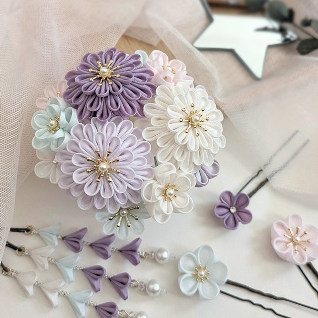 つまみ細工　5点セット　紫