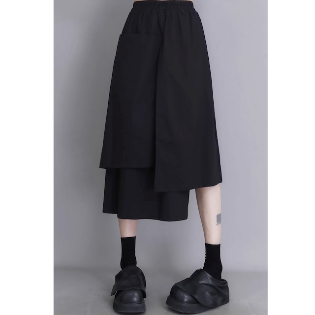 アシンメトリー ミドル丈 ワイド キュロット 1color SK0340