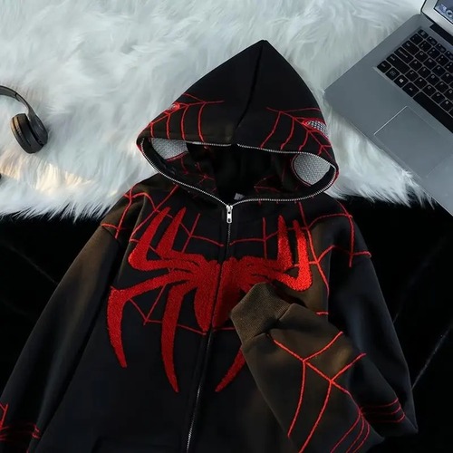 女性のゴシックスパイダープリントのフーディ,特大のストリートウェア,ゆったりとした服,原宿,グランジ,秋,冬,y2k パーカー ジャージ ｙ２ｋ T240908140728_01