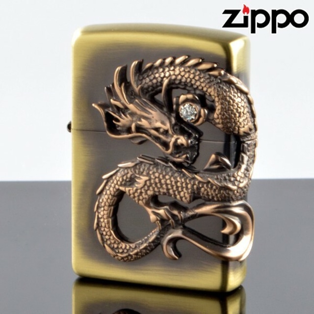 【即納】ZIPPO ジッポー #200レギュラー 龍サイドメタル ドラゴン DS-BS 真鍮古美 ライター
