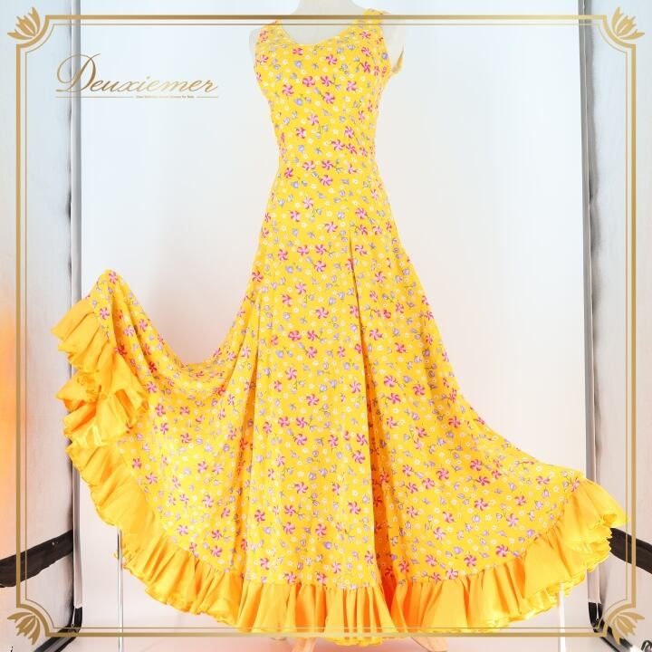 フラメンコ衣装 ストライプ ツーピース 赤 オレンジ 黄色 白 系