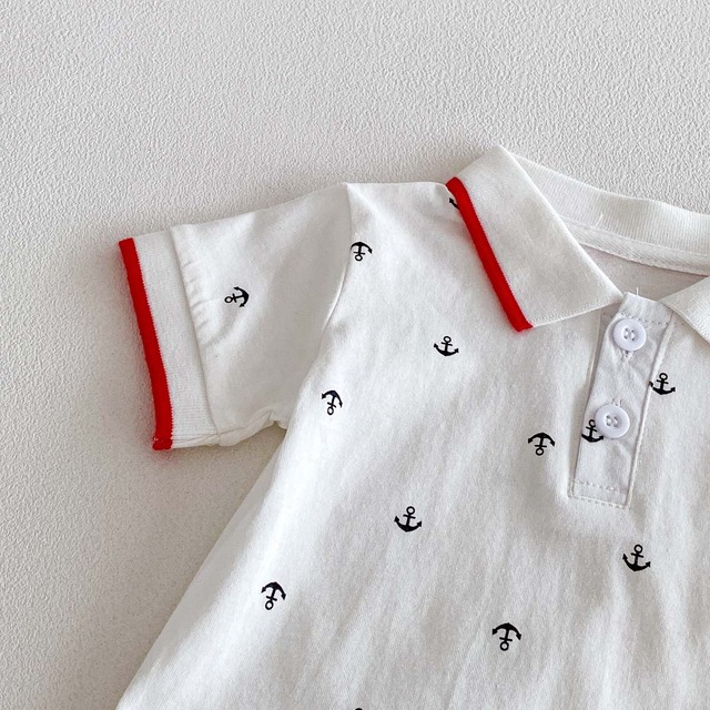 【BABY】マリンアンカー総柄ポロ半袖ロンパース - 10