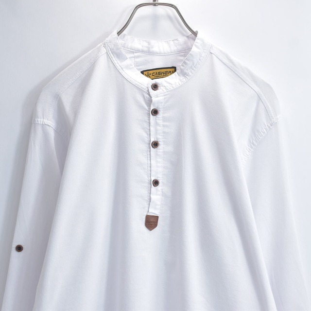00s トルコ製 CASWERA カスウェラ ストレッチ スリムシルエット バンドカラー ヘンリーネック シャツ ヴィンテージ ビンテージ ヨーロッパ古着 レディース2XLサイズ