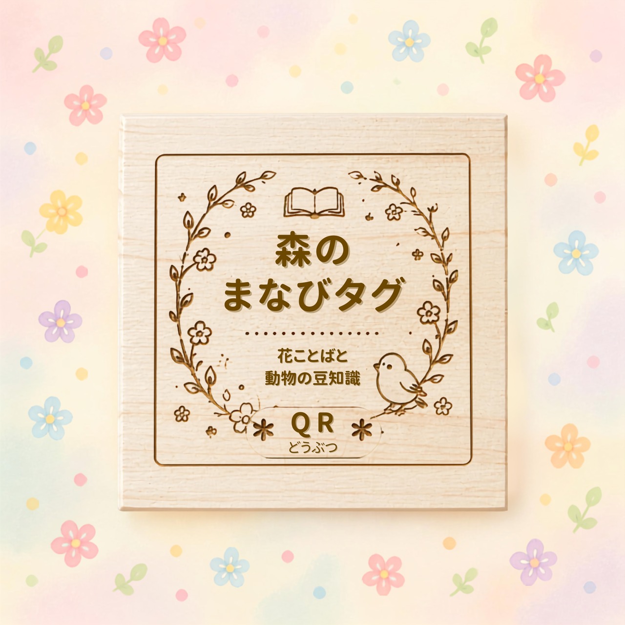 国産ヒノキ　＜木育＞森の学びタグ　季節の動物　QRコード付き