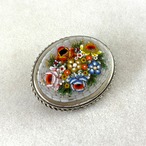 ブローチ マイクロモザイク花模様 オーバル　グレー　花ブーケ 19acj5-1