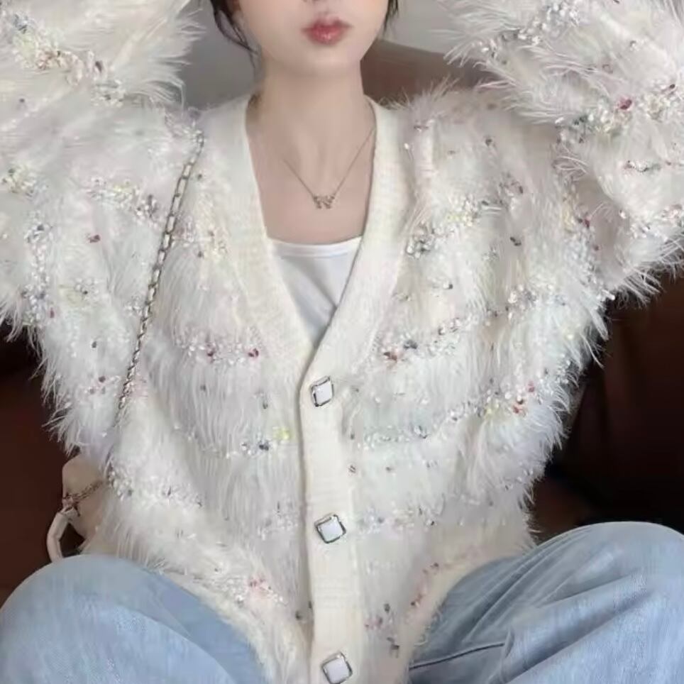 マルチカラーシャギーニットカーディガン