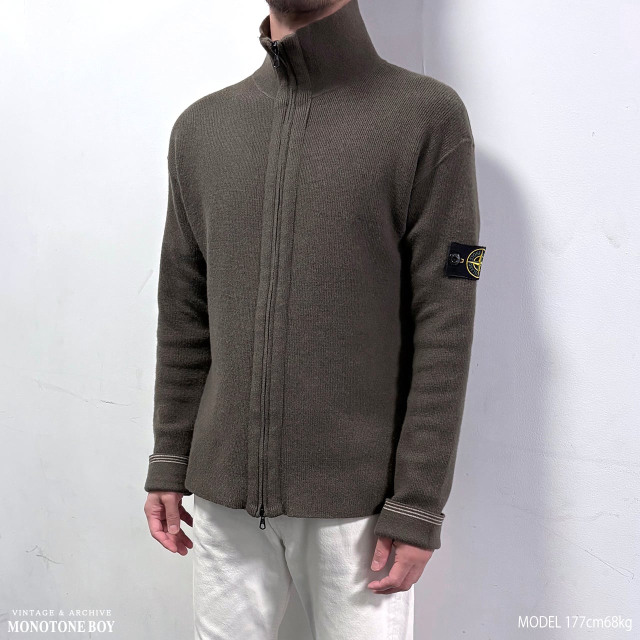 STONE ISLAND 2005AW WOOL NYLON ZIP-UP DRIVER'S KNIT SWEATER