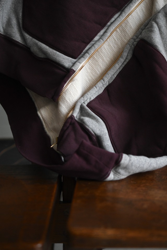 A.PRESSE / Vintage Attached Hood Zip Parka (GRAY×BURGUNDY)