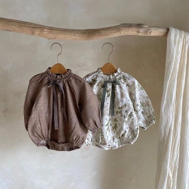 【BABY】韓国風 可愛い蝶結び花柄ロンパース