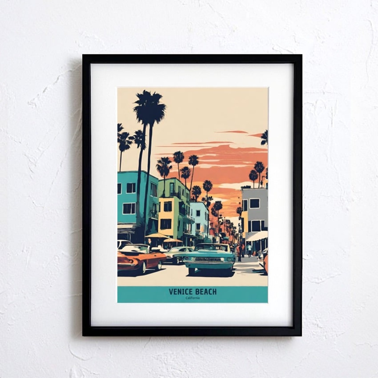 Venice Beach｜西海岸ベニスビーチを描くレトロアートポスター｜夏インテリアに合うヴィンテージデザイン｜A3ポスター